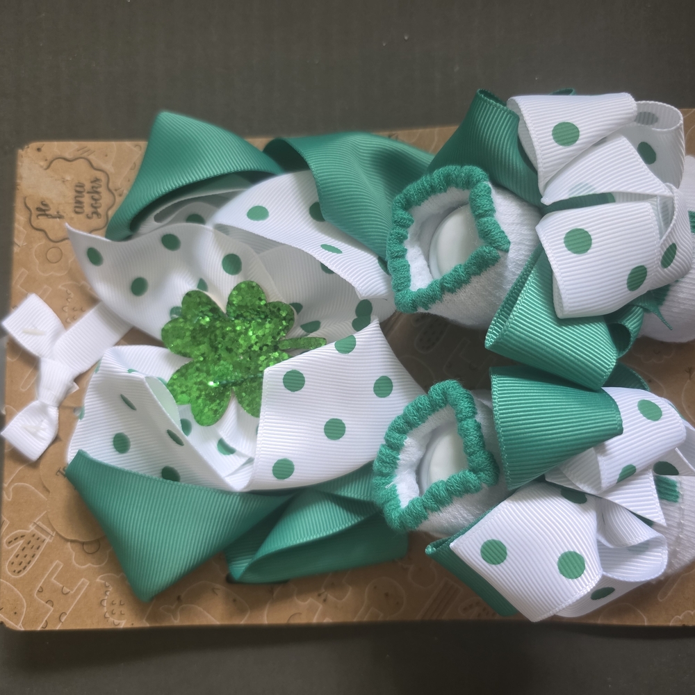 Baby Essentials Green and White Socks & Bow